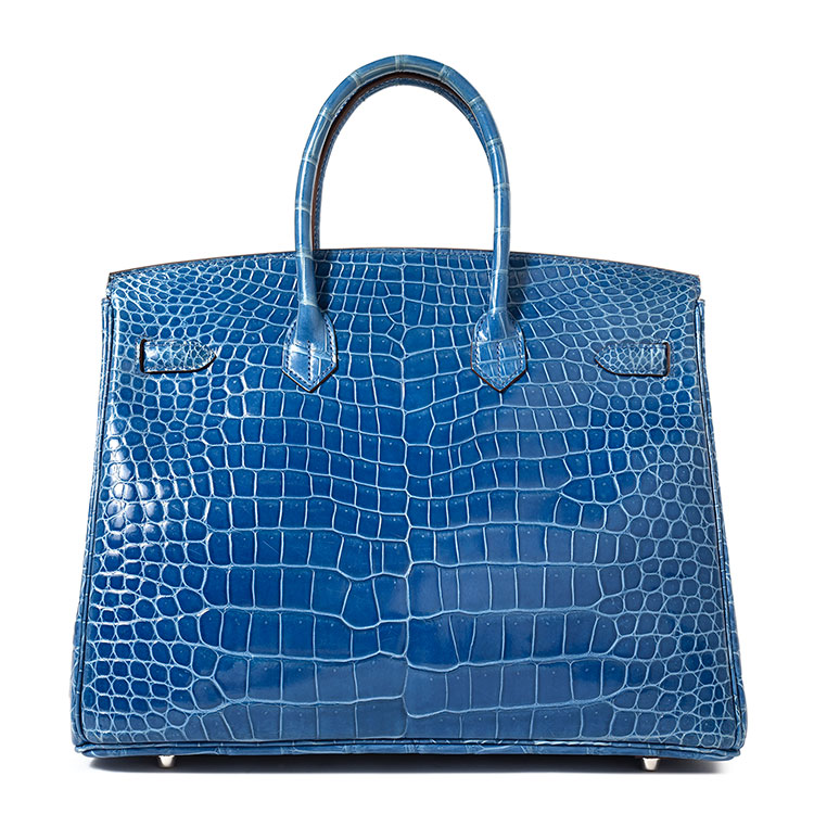 hermes(爱马仕 1p水鸭蓝鳄鱼皮倒v银扣手提包birkin35