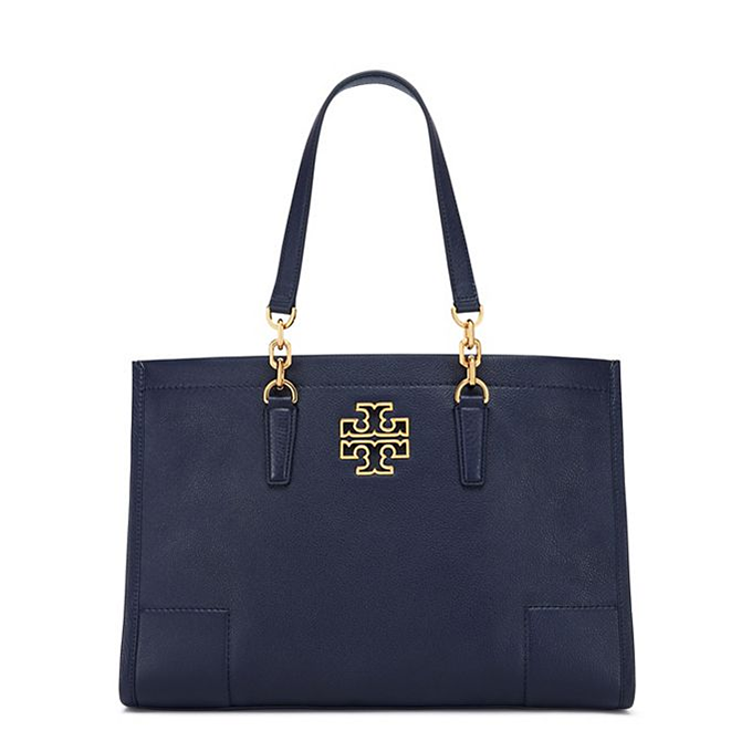 tory burch/汤丽柏琦 britten 蓝色荔枝纹托特包 30592