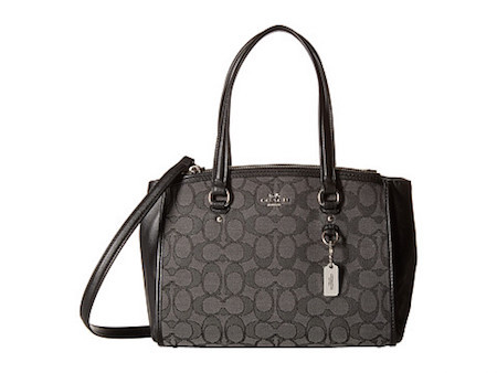 coach/蔻驰 黑色签名logo印花纹理双拉链手提斜跨多用包8776978