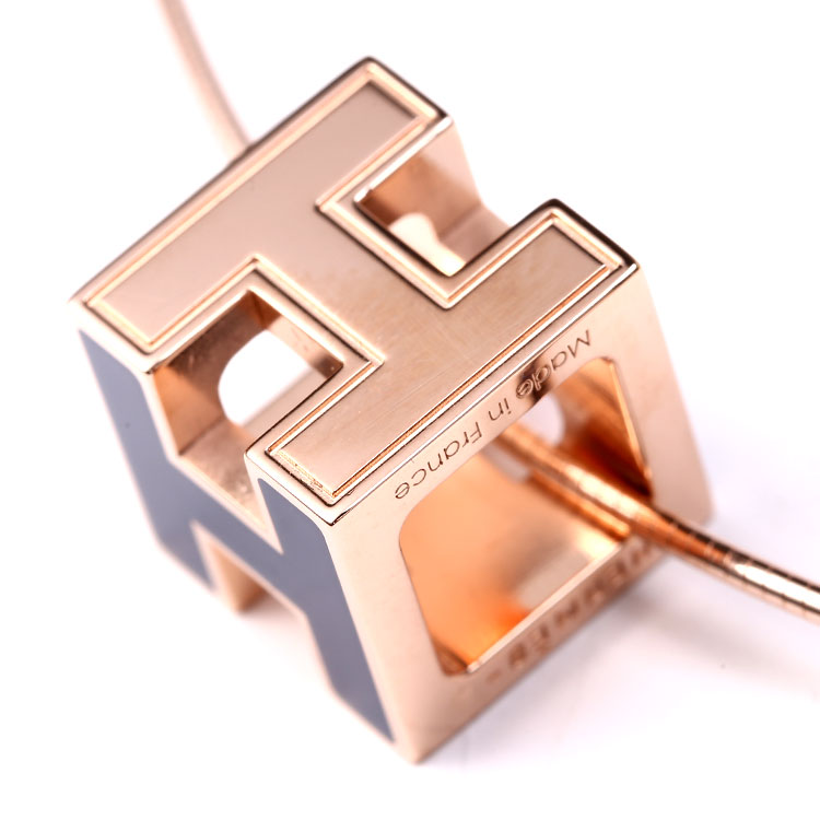 hermes(爱马仕) 蓝色珐琅h扣立体方形玫瑰金色项链