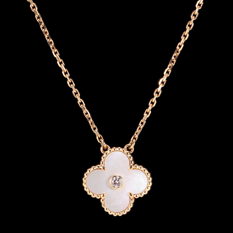 van cleef & arpels(梵克雅宝) 18k玫瑰金白色贝母单钻项链 ch
