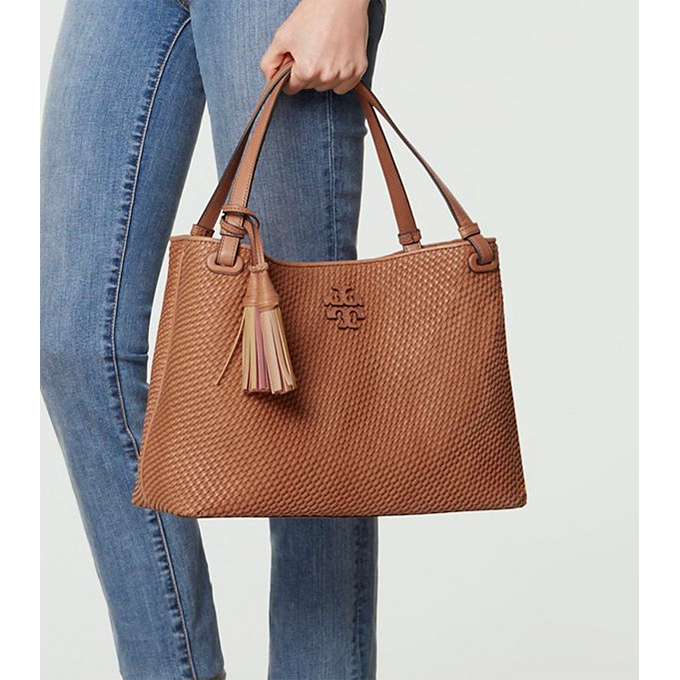 tory burch/汤丽柏琦 thea woven-leather 棕色手工编织托特包