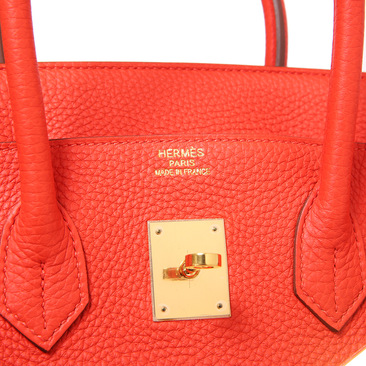 hermes(爱马仕) 橘红色皮质定制款手提包birkin35