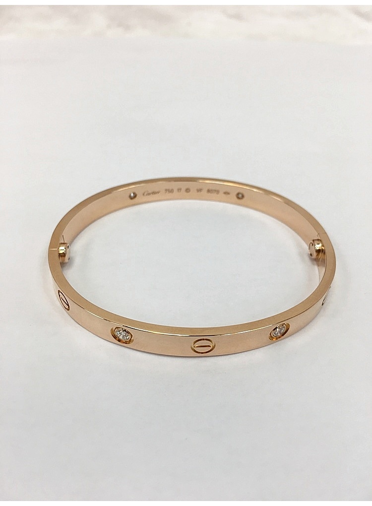 cartier(卡地亚) #love系列18k玫瑰金四钻手镯17