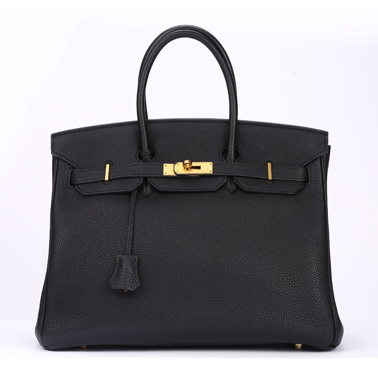 hermes(爱马仕) 黑色皮质金扣birkin35手提包