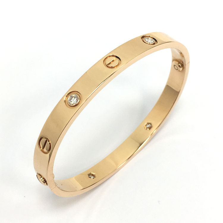 cartier(卡地亚) love系列18k金四钻手镯 16#ch