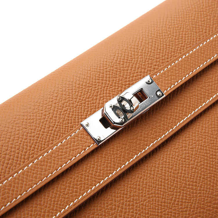 【hermes爱马仕 钱包】hermes(爱马仕 金色皮质长款kelly扣钱夹