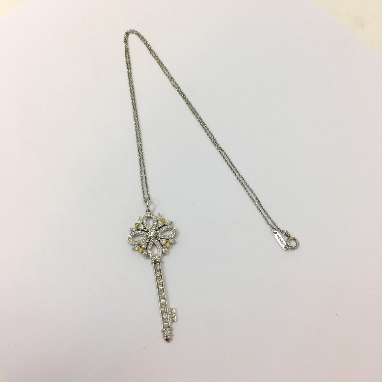 (蒂芙尼) tiffany keys系列pt950铂金/18k金鸢尾花镶钻/黄钻钥匙项链