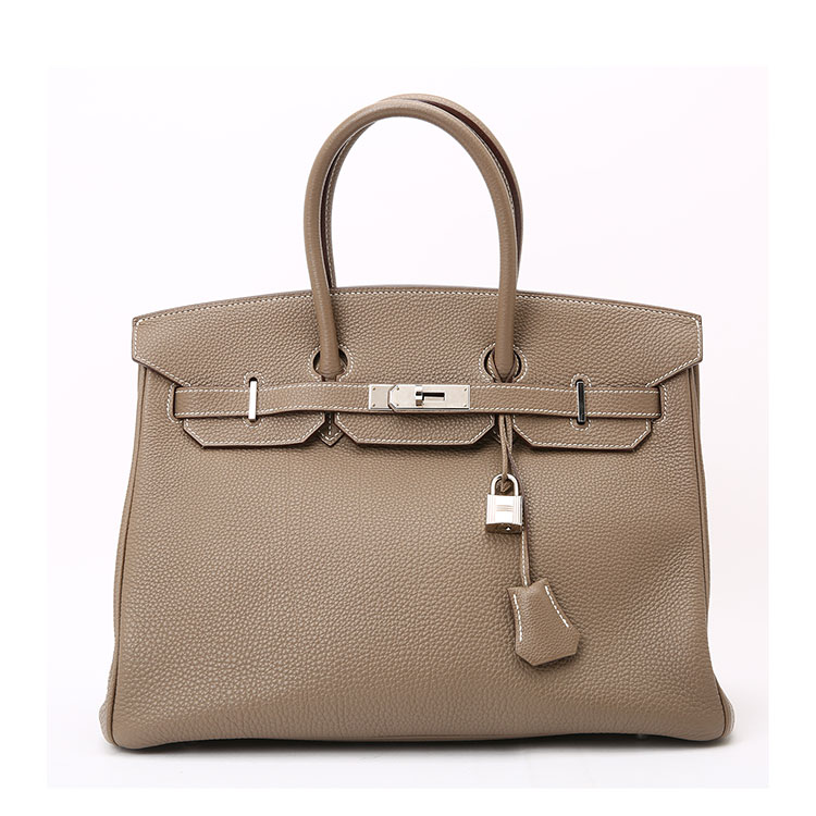 hermes(爱马仕) 大象灰皮质银扣手提包 birkin 35 ch