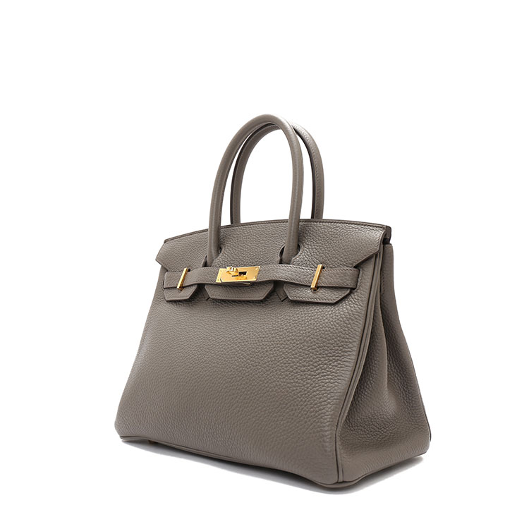 hermes(爱马仕) 8f锡器灰皮质金扣手提包birkin30