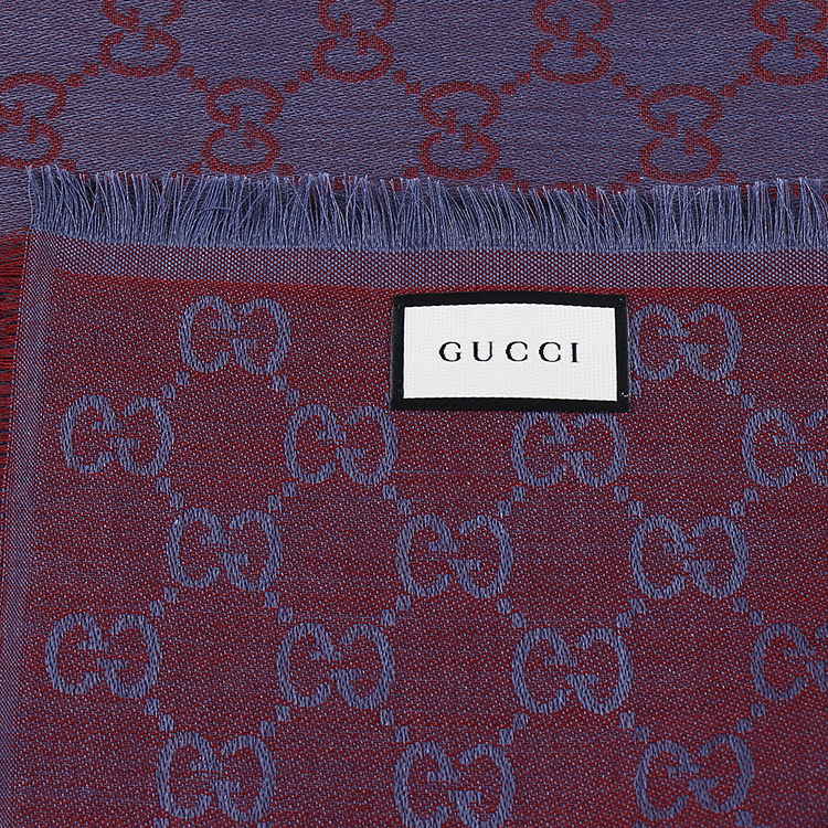 gucci(古驰) 红色logo蓝底羊毛披肩 140