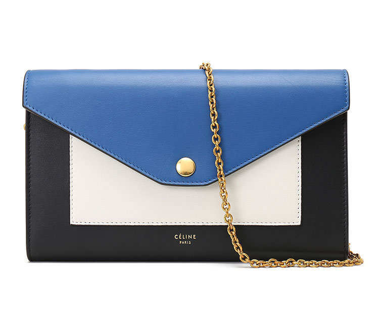 celine(赛琳) 黑/白/蓝皮质金色链条斜挎包ch