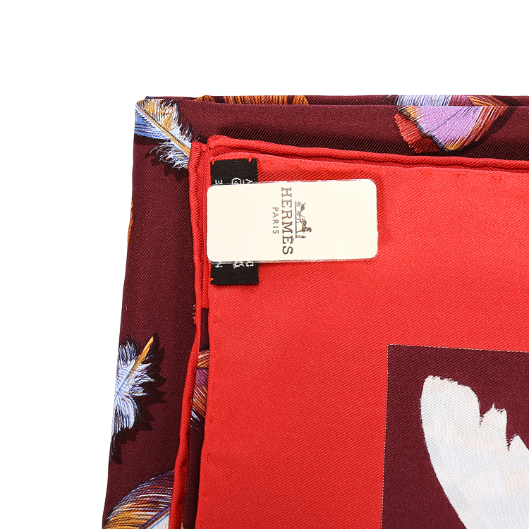 hermes(爱马仕) #红色羽毛图案丝巾90*90cm