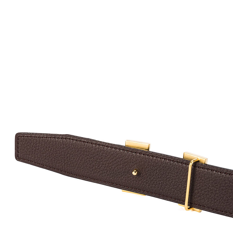 hermes(爱马仕) #黑/咖两面皮质拉丝金色h扣腰带 95cm