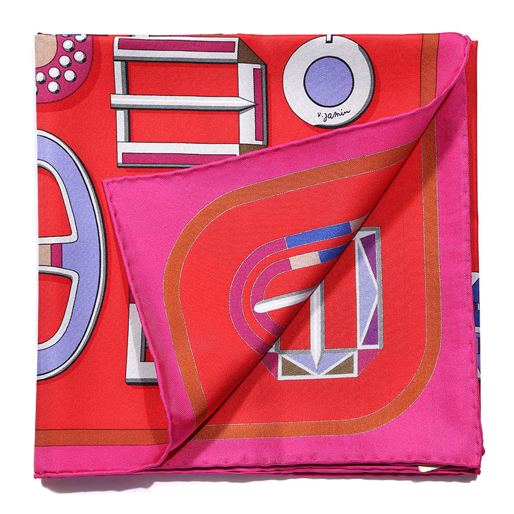 hermes(爱马仕) 红色金属扣图案丝巾 90cm