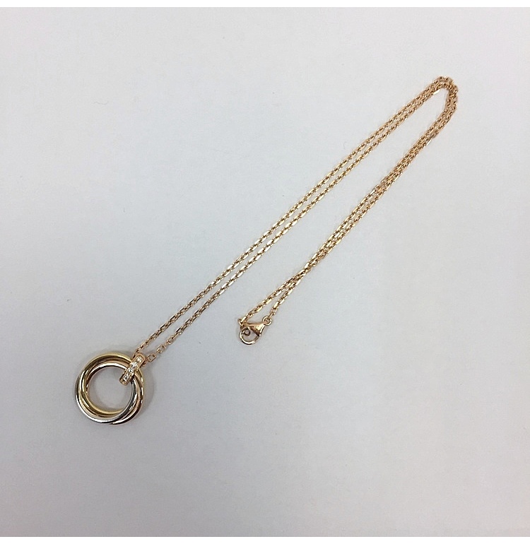 cartier(卡地亚) trinity系列18k三色金三环镶钻项链