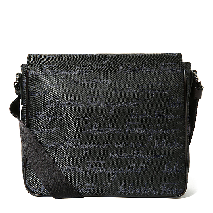 salvatore ferragamo(菲拉格慕) 黑色帆布蓝色logo斜挎包