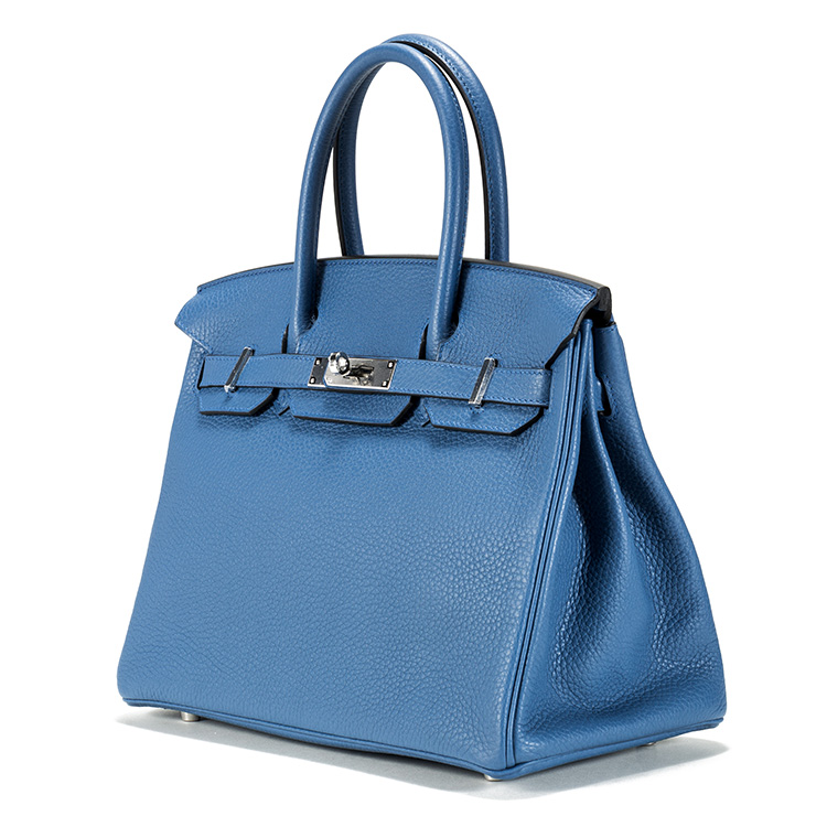 hermes(爱马仕) 蓝色皮质银扣birkin30手提包