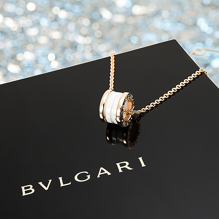 bvlgari(宝格丽#b.zero1系列18k玫瑰金白色陶瓷三环项链