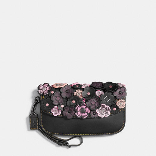 coach/蔻驰 clutch 女士鞣制皮革茶玫瑰点缀手拿包 58181