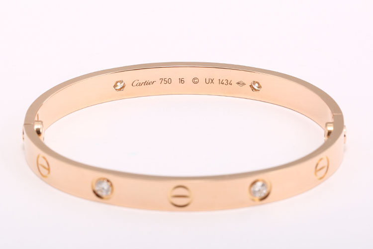 cartier(卡地亚) love系列18k金四钻手镯16