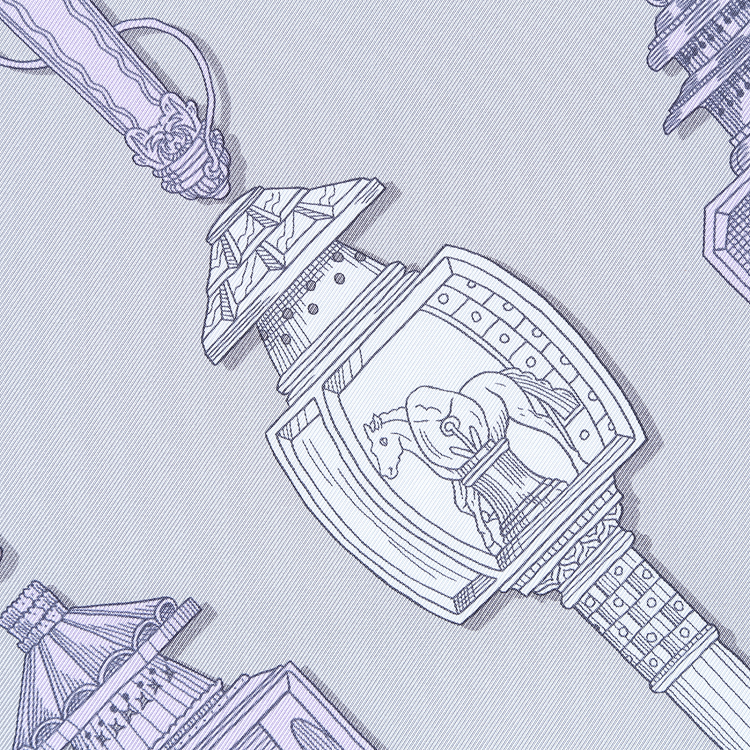 hermes(爱马仕) 银灰色底权杖图案丝巾90