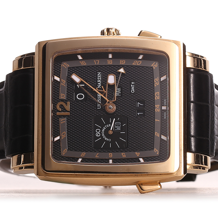 ulysse nardin(雅典) 玫瑰金方盘万年历男士机械腕表