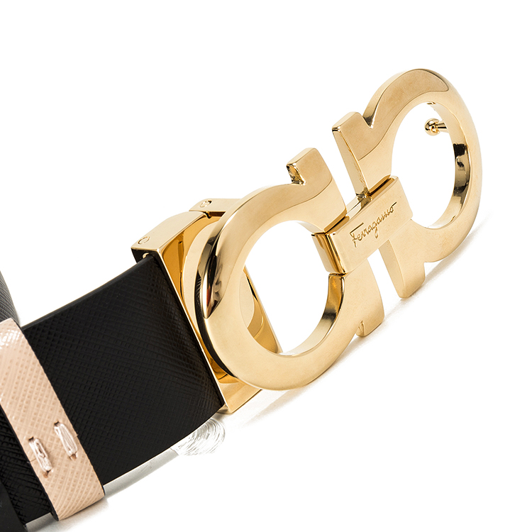 ferragamo/菲拉格慕 米色/黑色 女士金属gancini双面可调式腰带