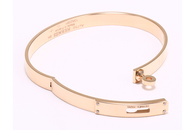 hermes(爱马仕) 18k玫瑰金kelly扣镶四钻手镯sh