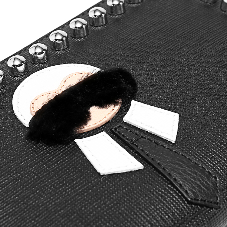 FENDI(芬迪) 黑色柳钉装饰老佛爷长款拉链钱夹