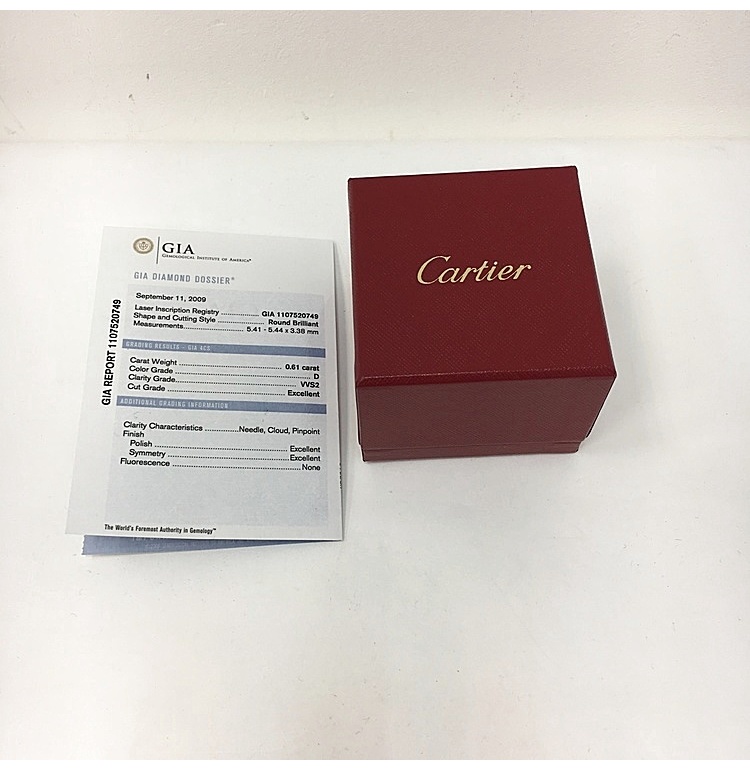 cartier(卡地亚) pt950铂金四爪钻戒47#0.61ct vvs2 d色