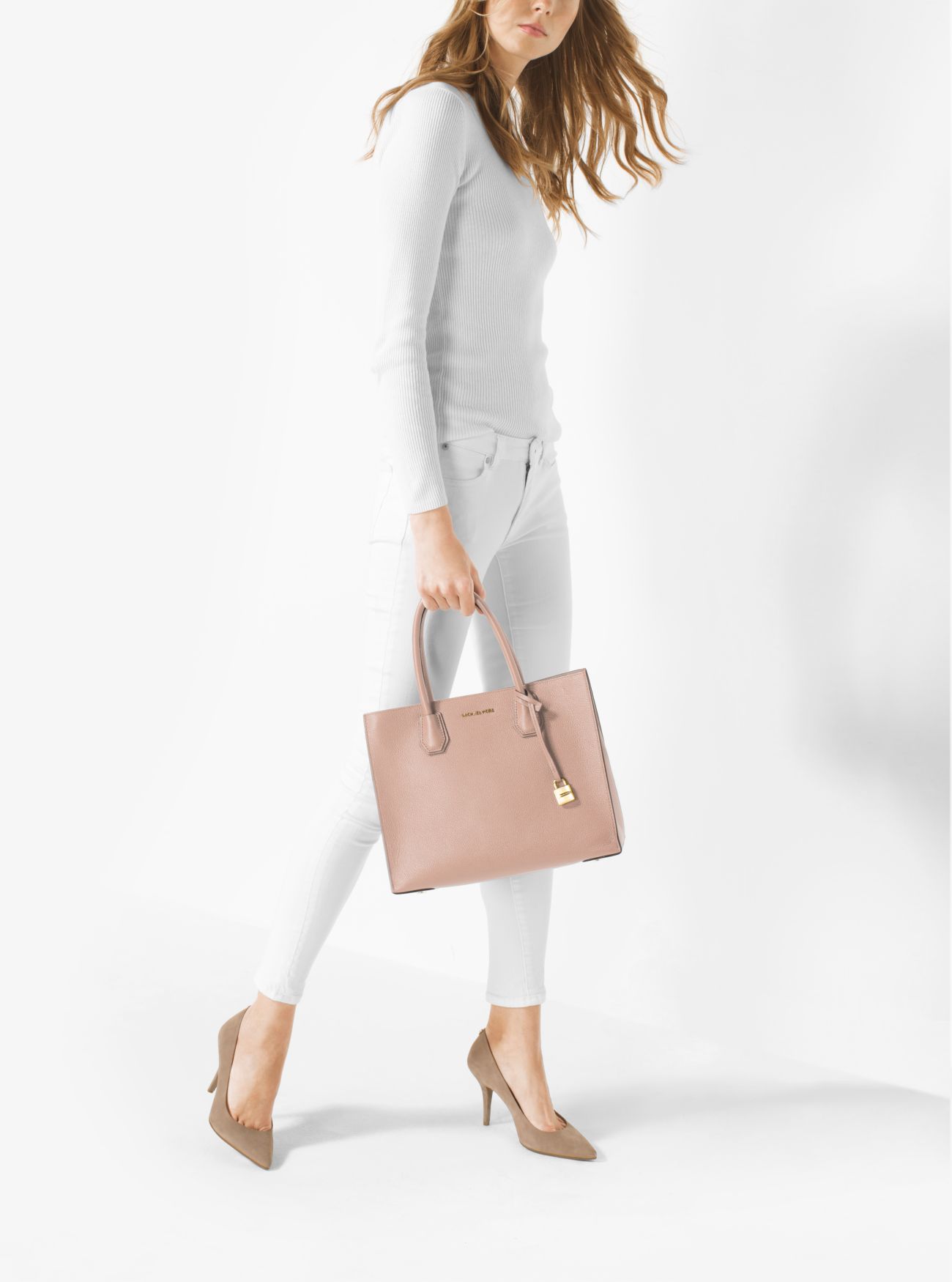 michael kors/迈克·科尔斯 mercer 女士大号裸粉色皮质斜挎包30f6gm9