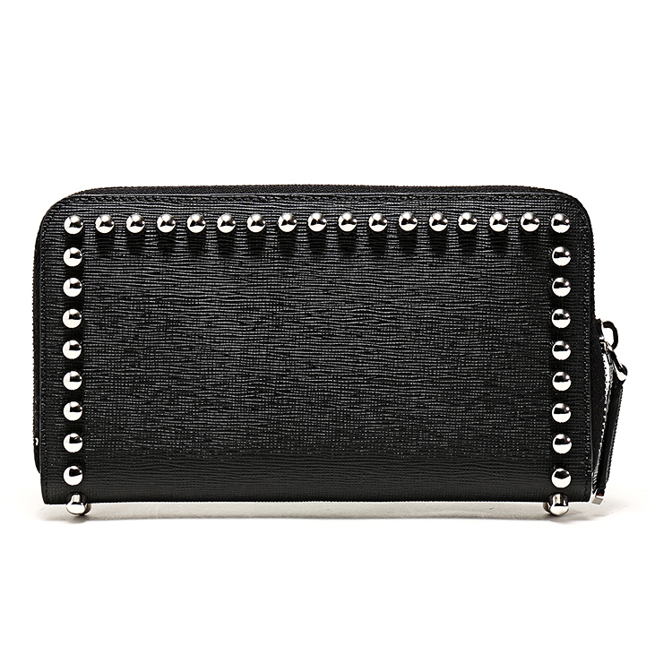 FENDI(芬迪) 黑色柳钉装饰老佛爷长款拉链钱夹