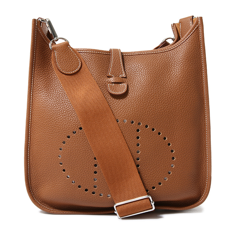 hermes(爱马仕) 金色皮质斜挎包evelyne
