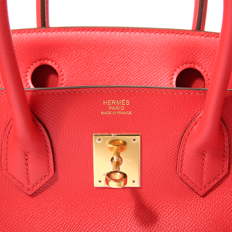 hermes(爱马仕) s5番茄红皮质金扣手提包 birkin 30