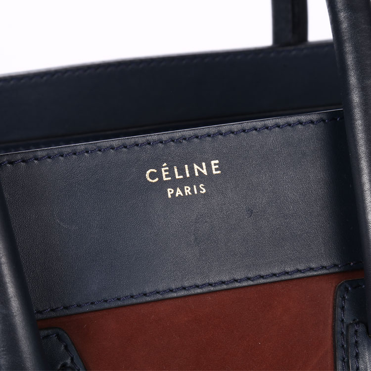 celine(赛琳) 棕红/军绿/深蓝拼色皮质手提包