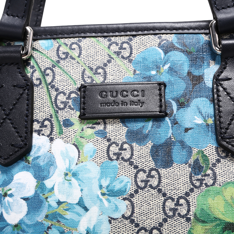 gucci(古驰) 浅灰色pvc蓝色天竺葵图案两用包