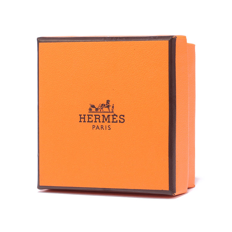 hermes(爱马仕 橘红色珐琅椭圆h银色耳钉