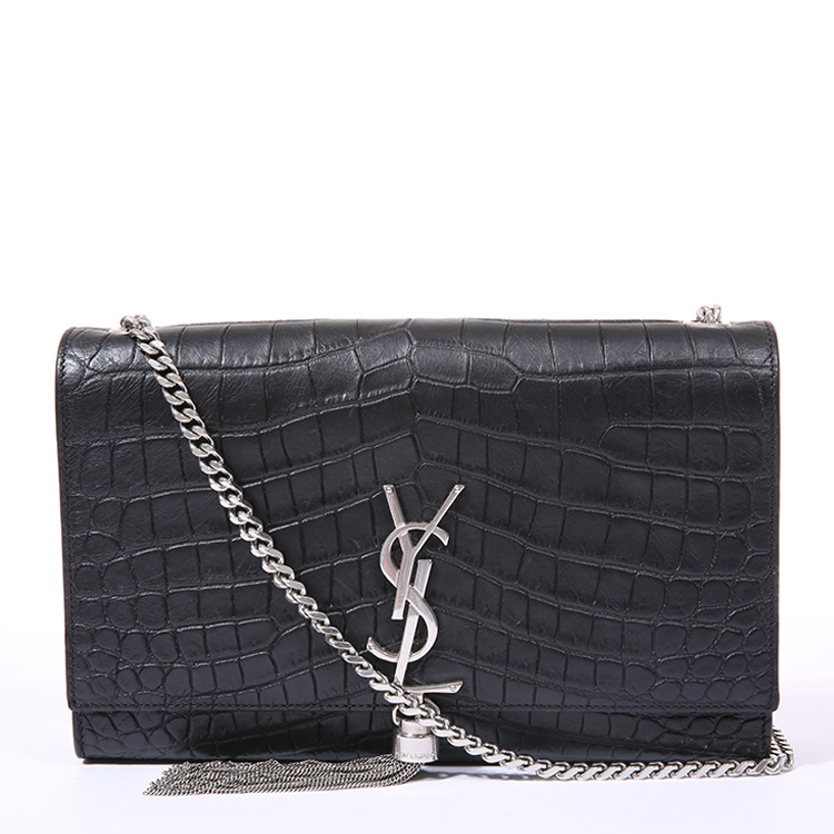 yves saint laurent(圣罗兰) 黑色皮质鳄鱼纹斜挎包