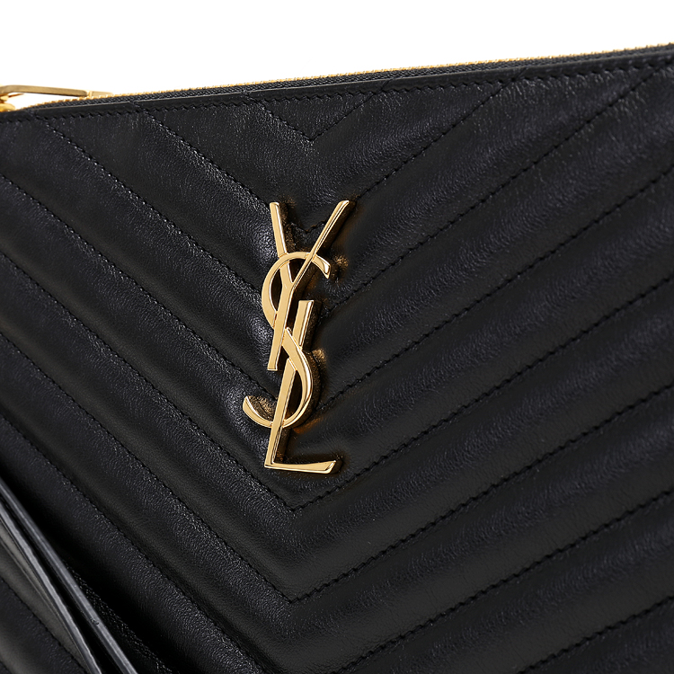 yves saint laurent(圣罗兰) #黑色皮质经典logo女士手拿包