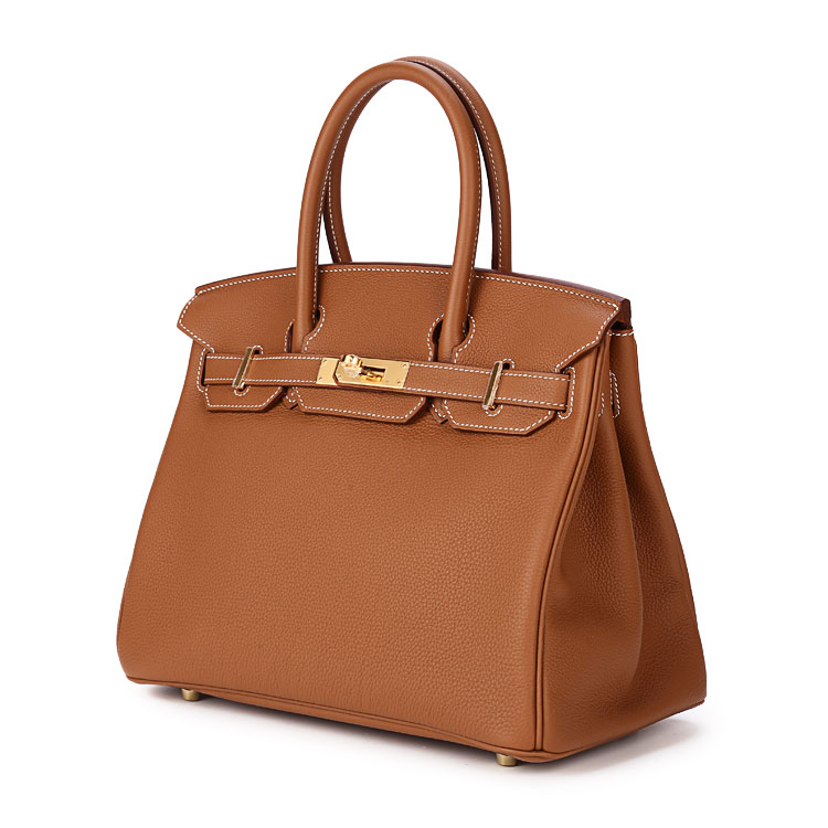 hermes(爱马仕 ck37棕色皮质金扣手提包 birkin30