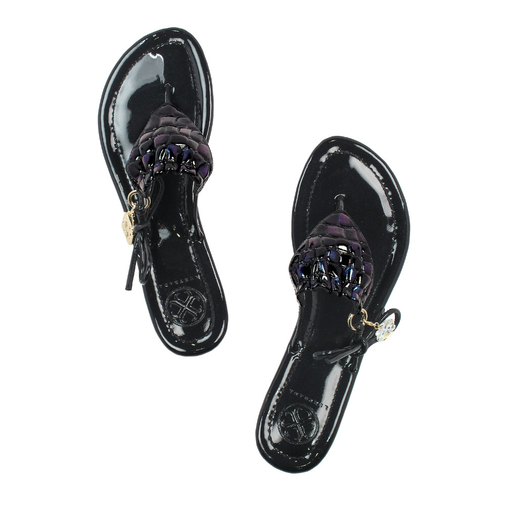 sicily系列女士宝石皮比基尼拖鞋搭配14k金和施华洛世奇水晶扣 peddle