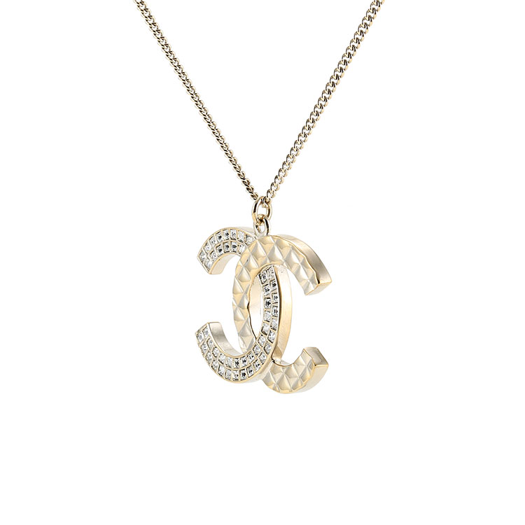chanel(香奈儿)金色菱格/方水钻大双c吊坠项链