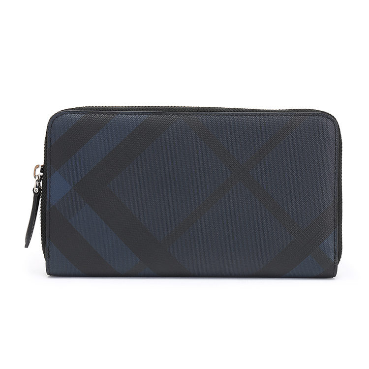 burberry(博柏利) #藏蓝色经典格纹pvc长款拉链男士手拿包