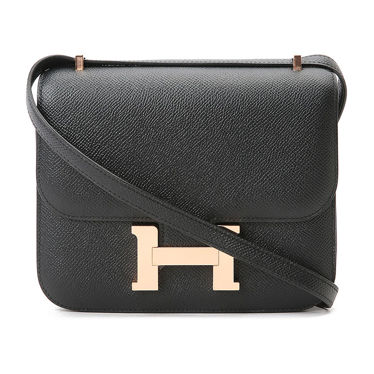 hermes(爱马仕) 经典款constance19女士黑色epsom皮质玫瑰金扣单肩包