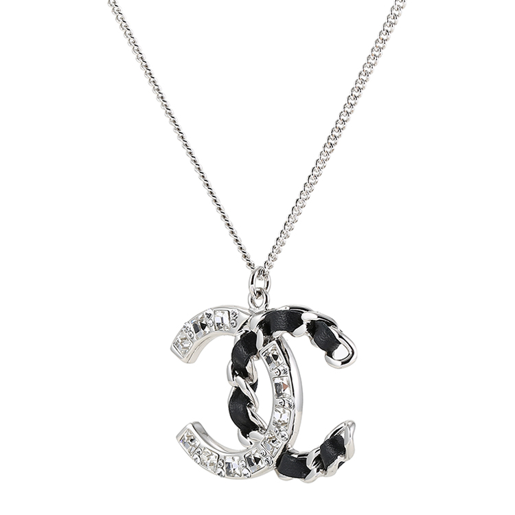 chanel(香奈儿)#银色大双c水钻皮质编织吊坠项链