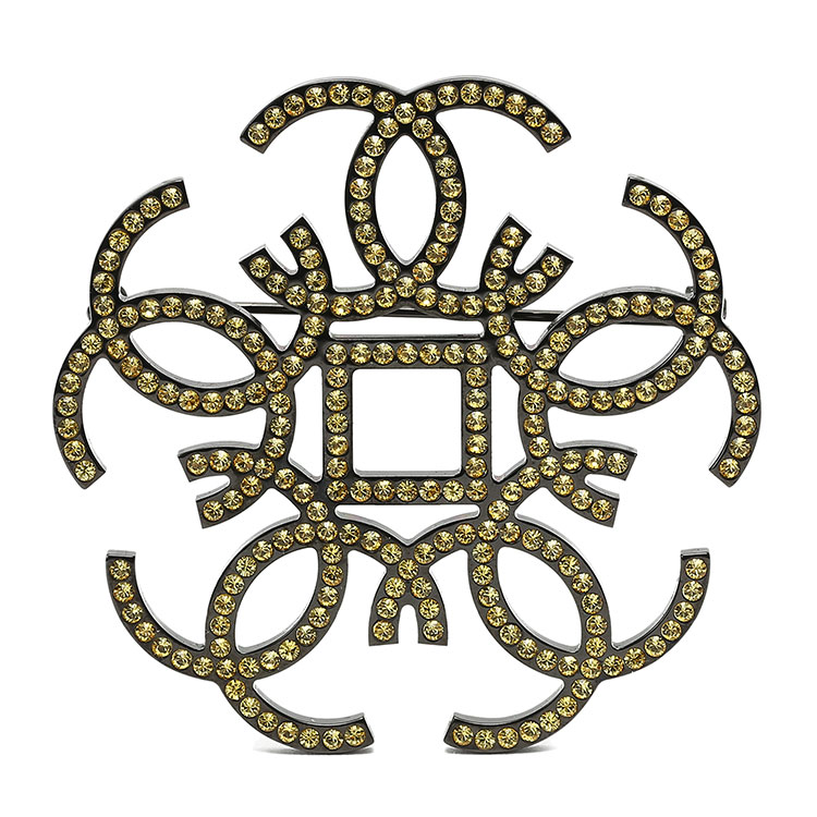 chanel(香奈儿#黑色金属双c花型黄钻装饰胸针