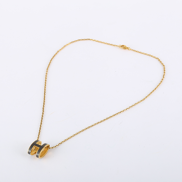 hermes(爱马仕) 爱马仕灰色h扣金色项链