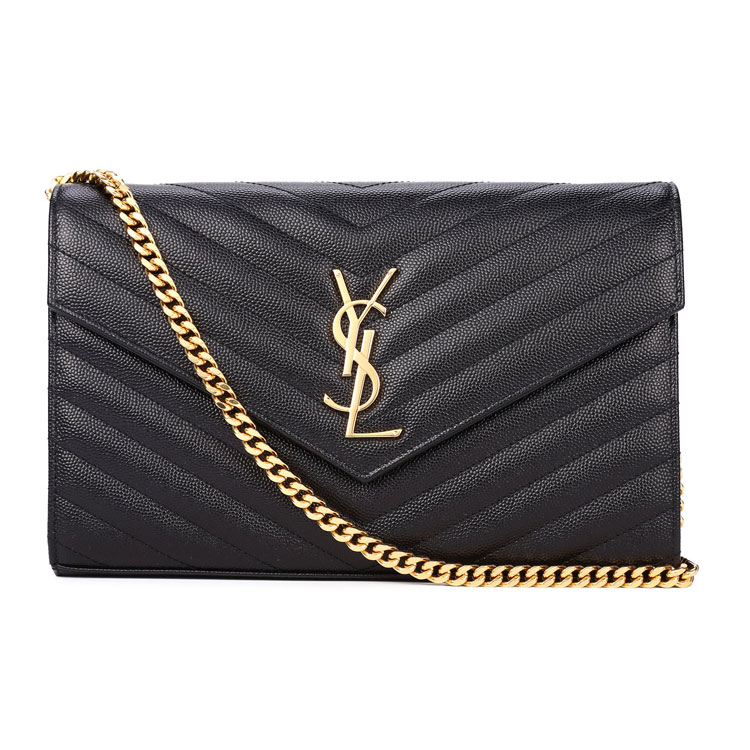 yves saint laurent(圣罗兰) 女士经典款黑色皮质金色logo链条包