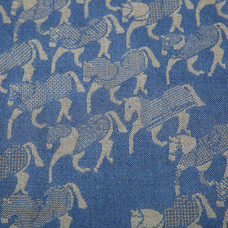 hermes(爱马仕) 蓝色马图案羊绒围巾60×180
